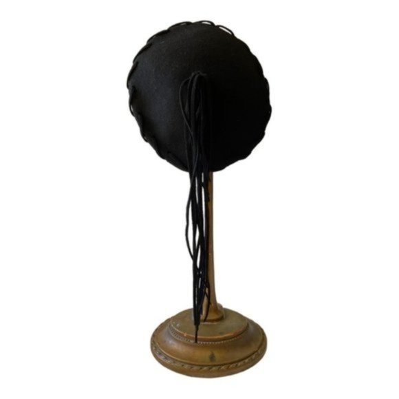 Vintage Black Felt Cap with Long Felt Ribbons Strands - Picture 3 of 10